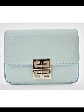 Givenchy Mini 4G Sky Blue Patent Leather Silver Logo Flap Crossbody Shoulder Bag
